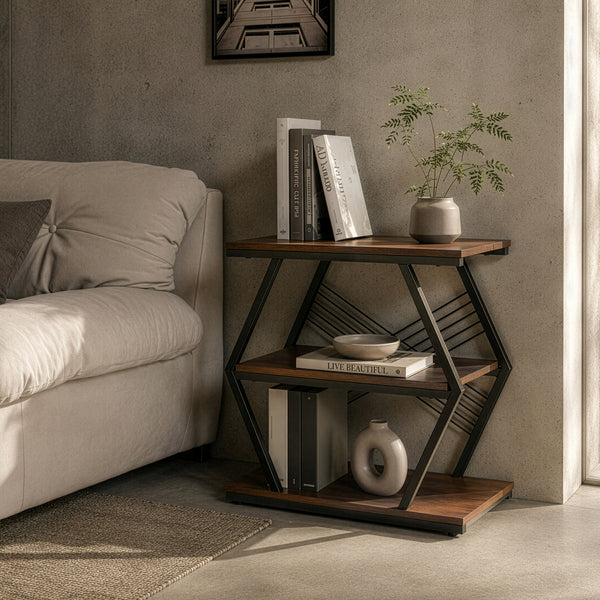 Mesa auxiliar Nolarg 65x30x61 cm Negro/Aspecto nogal [en.casa]