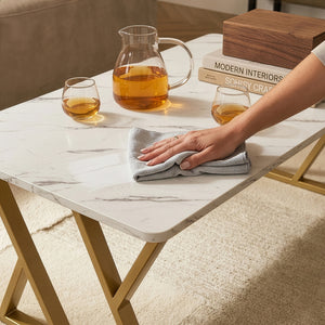 Mesa de centro Nolu 120x60x46 cm color dorado/efecto mármol, blanco [en.casa]