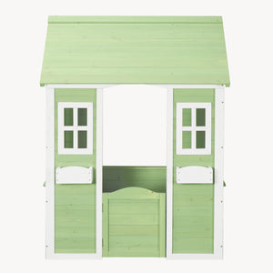 Casita de juegos para niños Kuoldsvin Madera de abeto 144x102x90 cm Verde/Blanco [en.casa]