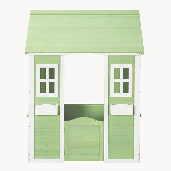 Casita de juegos para niños Kuoldsvin Madera de abeto 144x102x90 cm Verde/Blanco [en.casa]