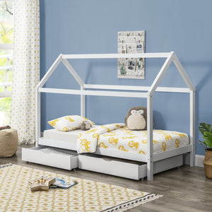 Cama infantil Lund 90x200 cm con cajones Madera de pino Blanco en.casa