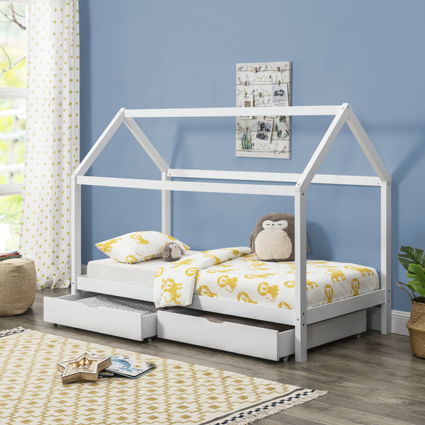 Cama infantil Lund 90x200 cm con cajones Madera de pino Blanco en.casa