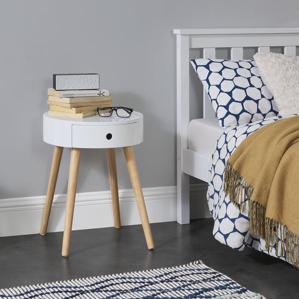 Mesita de noche Aurich 50x38x38 cm con cajón diseño retro blanco en.casa