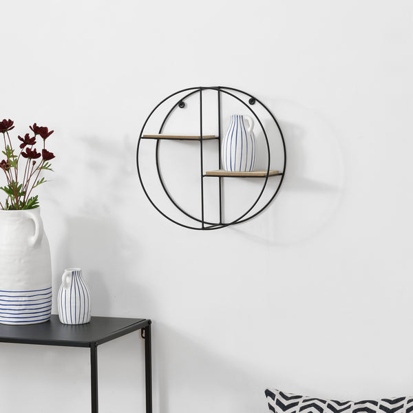 Estantería de pared Lily 35x12x35 cm diseño redondo con 2 estantes negro en.casa