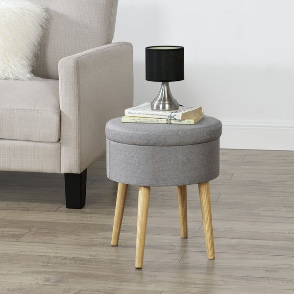 Mesa auxiliar Aurere Ø 36 cm Tapizado con espacio de almacenamiento Madera natural/Gris en.casa