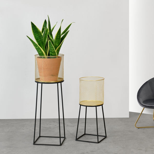 Soporte para macetas Meise de 2 piezas en negro y dorado en.casa