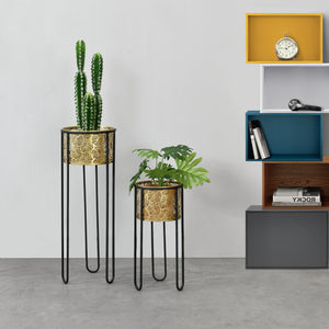 Soporte para macetas Modave 2 piezas Negro-Dorado en.casa