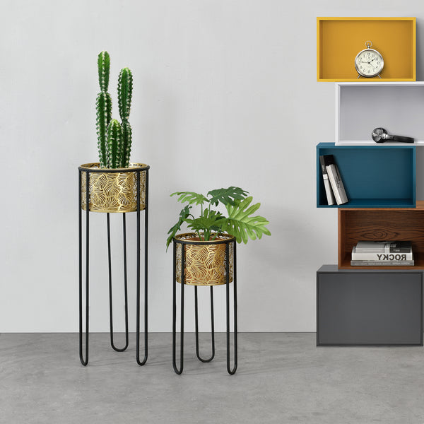 Soporte para macetas Modave 2 piezas Negro-Dorado en.casa