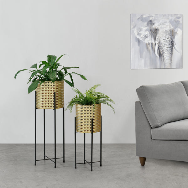 Soporte para macetas Mol 2 piezas Negro-Dorado en.casa