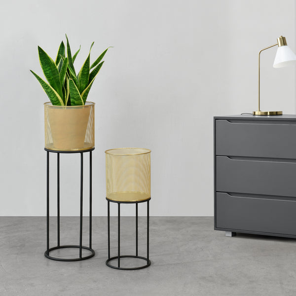 Soporte para macetas Manhay 2 piezas Negro-Dorado en.casa