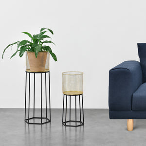 Soporte para macetas Merelbeke de 2 piezas en negro y dorado en.casa