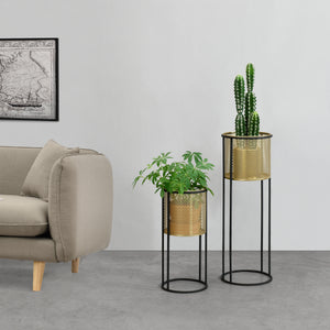 Soporte para macetas Malmedy 2 piezas Negro-Dorado en.casa