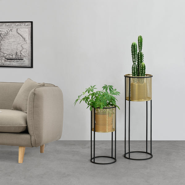 Soporte para macetas Malmedy 2 piezas Negro-Dorado en.casa