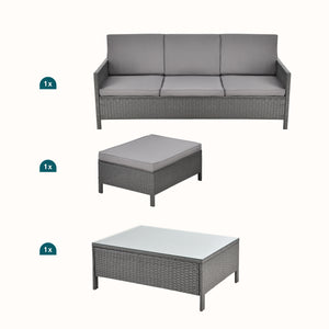 Conjunto de muebles de jardín Murcia ratán 3 piezas. Gris oscuro/Gris claro [en.casa]