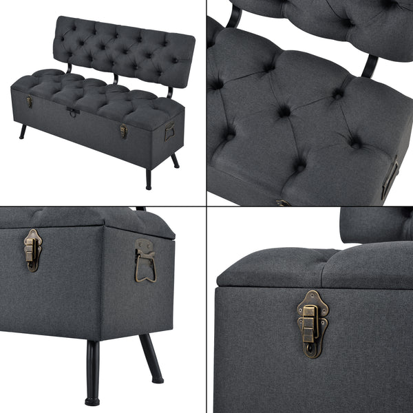Baúl de asiento Malmöhus 110x48x75cm Gris oscuro [en.casa]