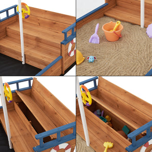 Caja de arena Mestia con diseño de barco pirata 136x193x94cm Madera Natural [en.casa]