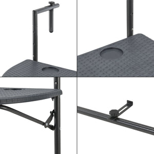 Mesa colgante para balcón Cicala 84x60x64 cm Semicircular Acero Gris oscuro [en.casa]
