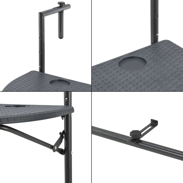 Mesa colgante para balcón Cicala 84x60x64 cm Semicircular Acero Gris oscuro [en.casa]
