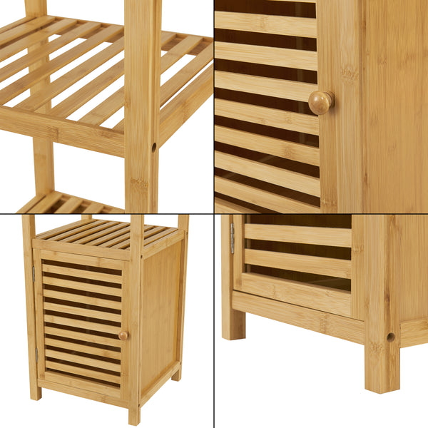 Estantería de bambú Liminka Estantería de baño con puerta de armario 140x34x33cm [en.casa]