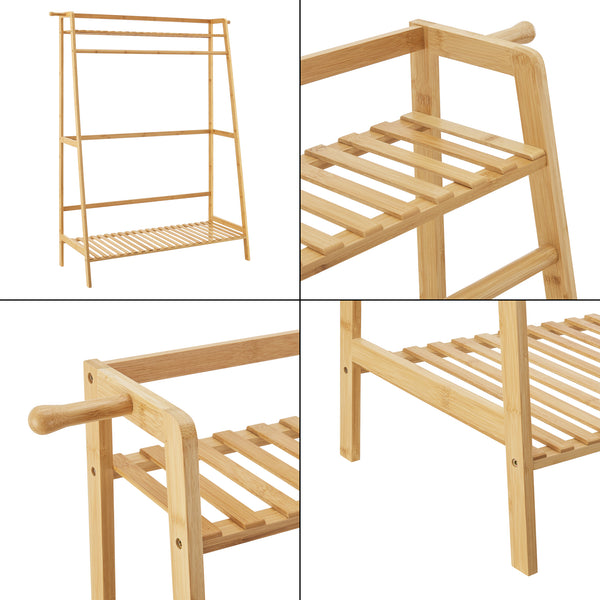 Perchero Föglö 139 x 100 x 40 cm Bambú Natural [en.casa]