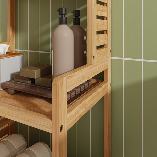 Mueble columna de baño Forssa de 7 niveles bambú 165 x 42 x 28 cm natural [en.casa]