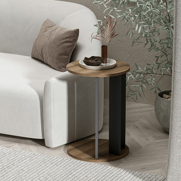 Mesa auxiliar Frederiksberg 64x34 cm aspecto nogal / antracita [en.casa]