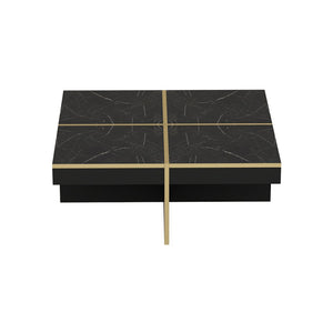 Mesa de centro Fjerritslev 35x90x90 cm efecto mármol negro [en.casa]