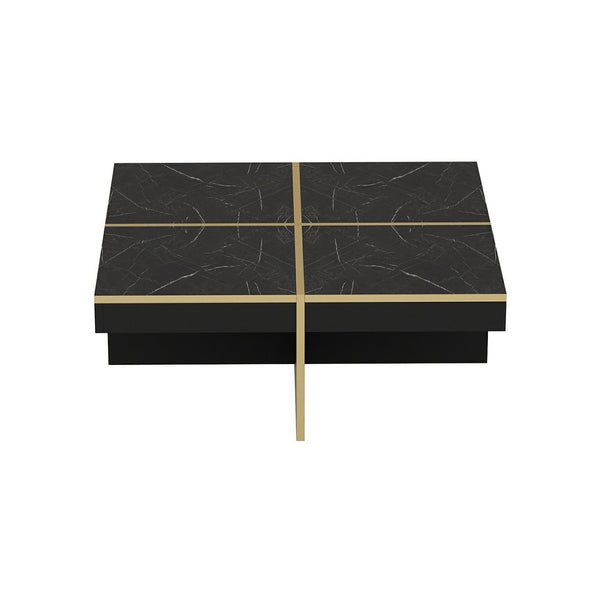 Mesa de centro Fjerritslev 35x90x90 cm efecto mármol negro [en.casa]