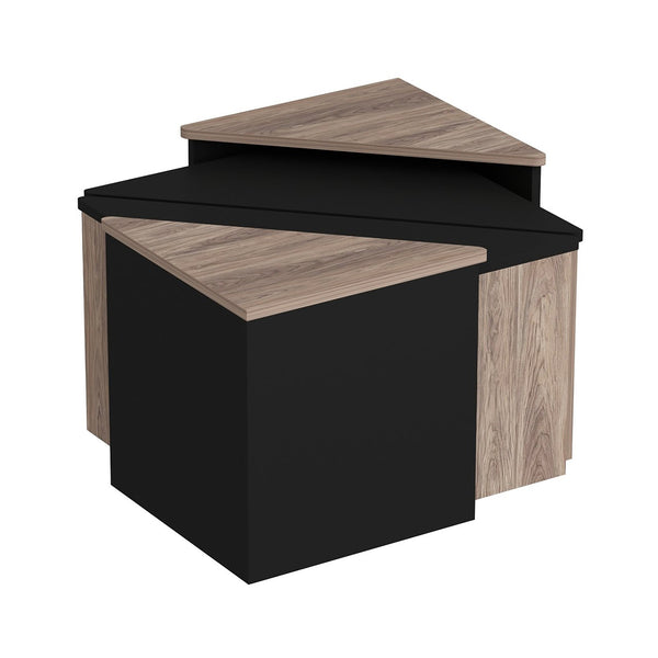 Conjunto de mesa de centro Frederikshavn 4 piezas, aspecto roble / negro [en.casa]