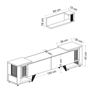 Mesa de televisión con estantería y 2 mesas auxiliares Glostrup en aspecto roble / blanco [en.casa]