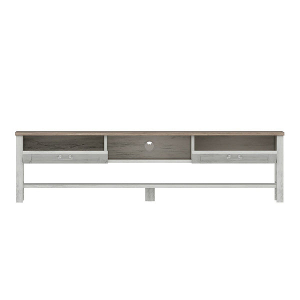 Mesa de televisión Hashøj con 2 compartimentos de almacenamiento en aspecto roble / blanco, antiguo [en.casa]