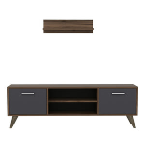 Mesa de televisión con estantería de pared Haderslev en aspecto nogal / antracita [en.casa]