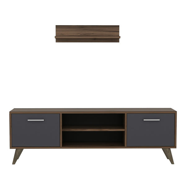 Mesa de televisión con estantería de pared Haderslev en aspecto nogal / antracita [en.casa]