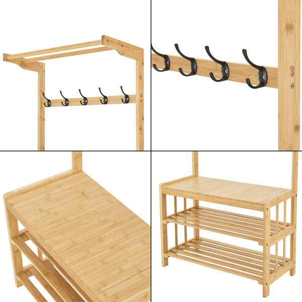 Perchero Tornio 168 x 70 x 35 cm de bambú natural [en.casa]