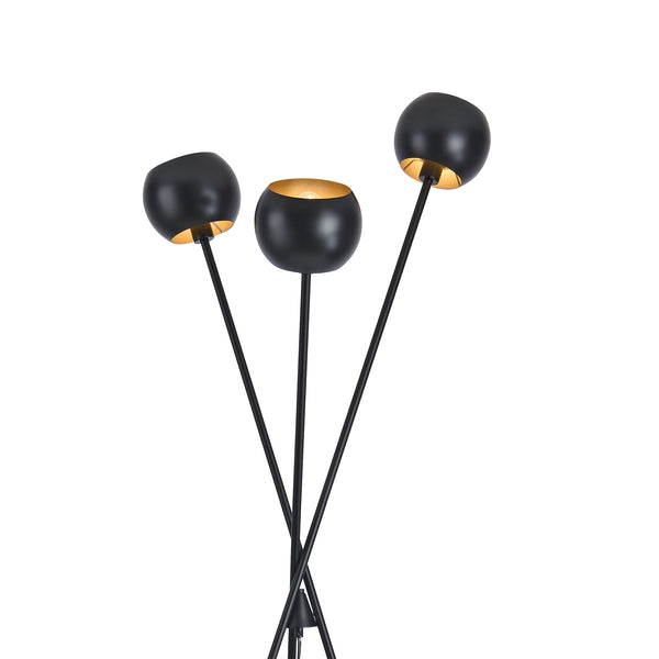 Lámpara de pie Nykvarn de 3 luces Negro / Dorado [lux.pro]