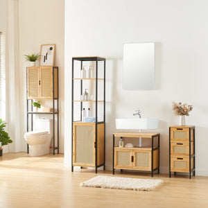 Cómoda de baño Tervola con 3 cajones Negro/Bambú [en.casa]