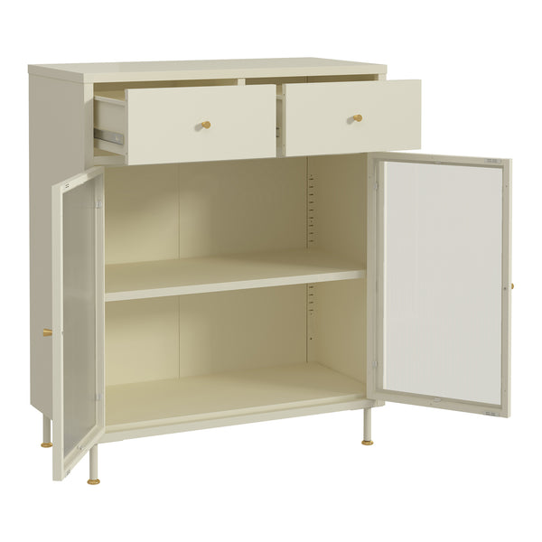 Aparador Lindau Acero 97x80x40 cm Blanco crema [en.casa]