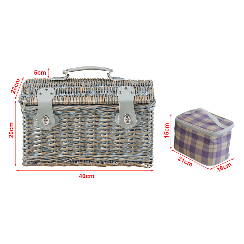 Esquema acotado Cesta de picnic Folldal para 2 personas 40x28x25 cm [casa.pro]