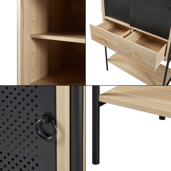 Armario auxiliar Tysnes 140x80x40 cm Negro/Roble [en.casa]