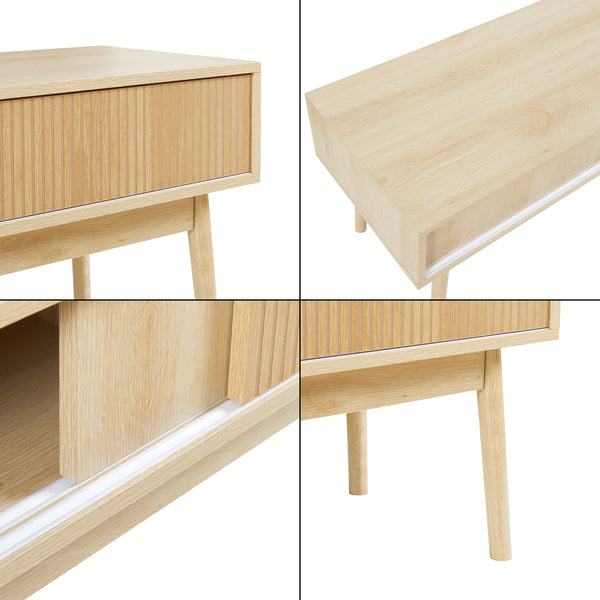Mesa de televisión Landskrona 115x40x48 cm con dos puertas correderas en aspecto roble [en.casa]