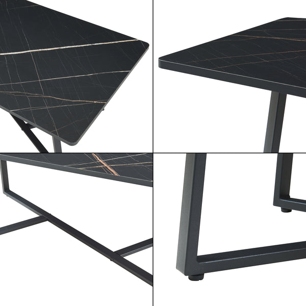 Mesa de centro Riskiften 120x60x48 cm efecto mármol, negro [en.casa]