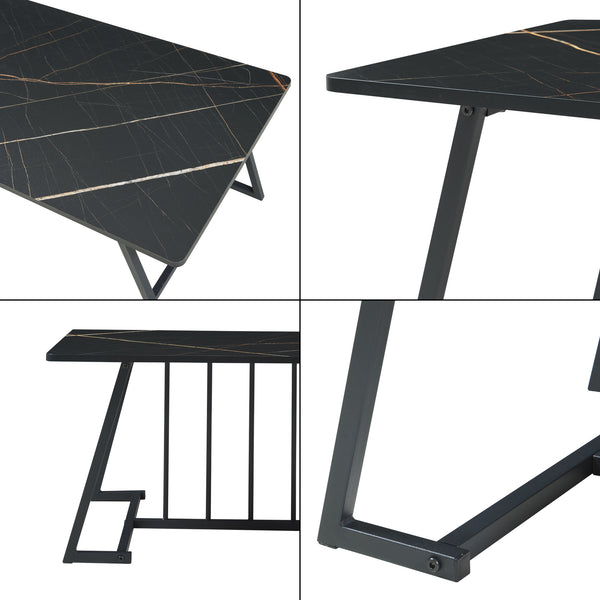 Mesa de centro Nospoo 120x60x46 cm efecto mármol, negro [en.casa]