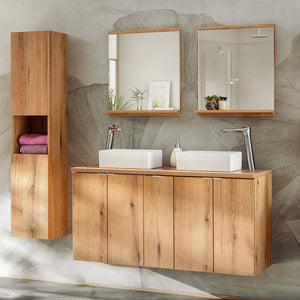 Armario alto Skelbolu 140x30x25 cm aspecto roble [en.casa]