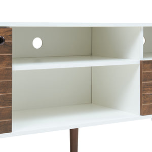 Mueble de televisión Vare 165x40x66 cm Blanco/Aspecto nogal [en.casa]