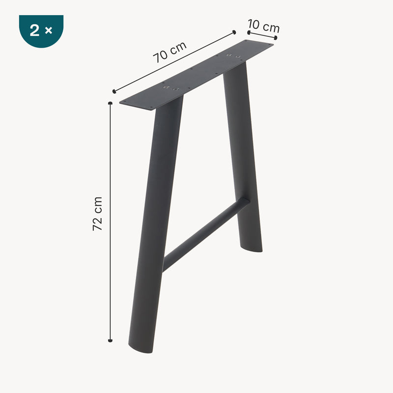 Esquema acotado Juego de 2 estructuras de mesa Hullem acero 72x70x10 cm negro [en.casa]
