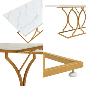 Mesa de comedor Figa para 6 personas efecto mármol, blanco / dorado [en.casa]