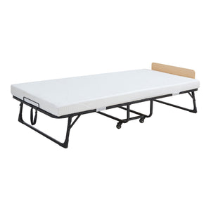 Cama plegable de metal Lustendi con colchón 200x90cm Negro/efecto roble [en.casa]