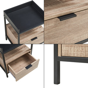 Mesita de noche Belana 51x40x35 cm Negro/Aspecto roble [en.casa]