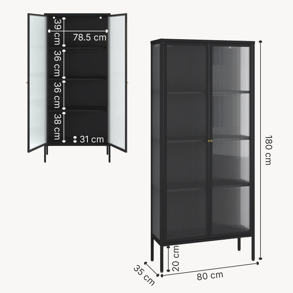 Vitrina Vinterhavn 180x80x35 cm Acero Negro [en.casa]