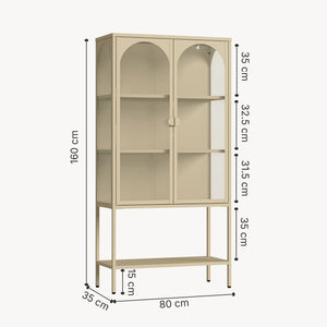 Vitrina Klippestad con 2 puertas arqueadas acero 160x80x35cm Camel [en.casa]